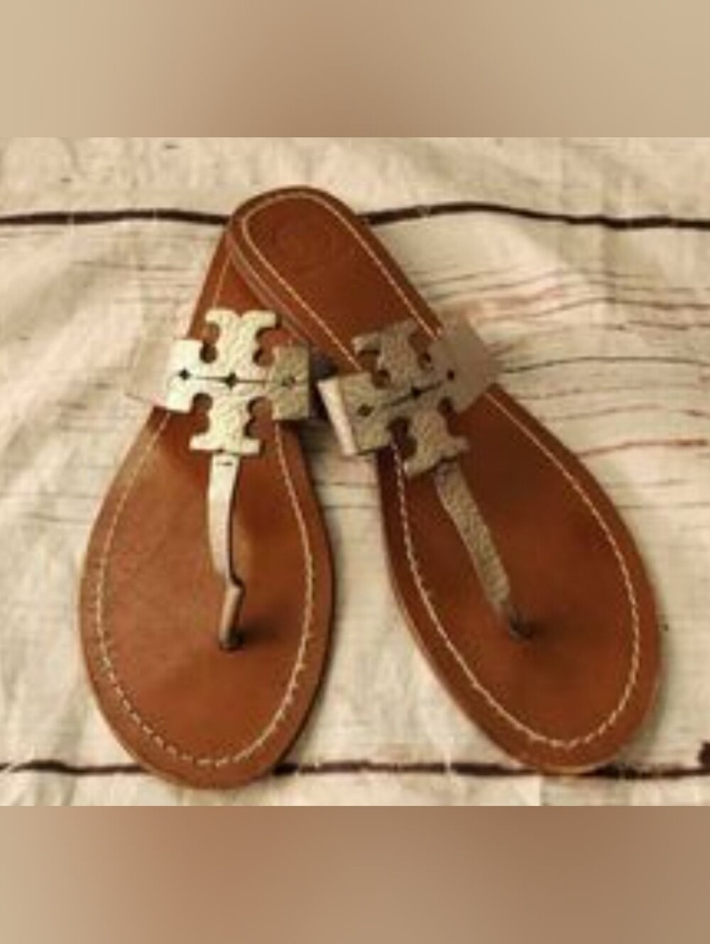 Tory Burch Designer Moore Metallic Pewter Silver Leather Miller Thong Sandal 10